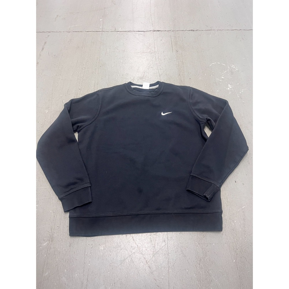 Nike Men's Black Solo Swoosh Fleece Crew Sweatshirt 611467-010 Casual Gorpcore - Picture 1 of 8